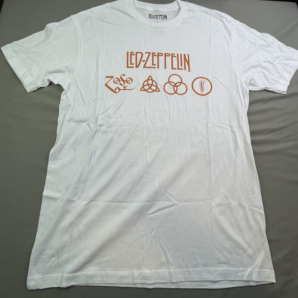 Led Zeppelin Shirt Mens Large White Zoso Symbols Band Rock Graphic Tee T-Shirt